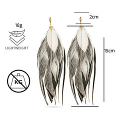 Aretes Colgantes Piel Larga 17 Cm Vangania Con Cadena Dorada 18k