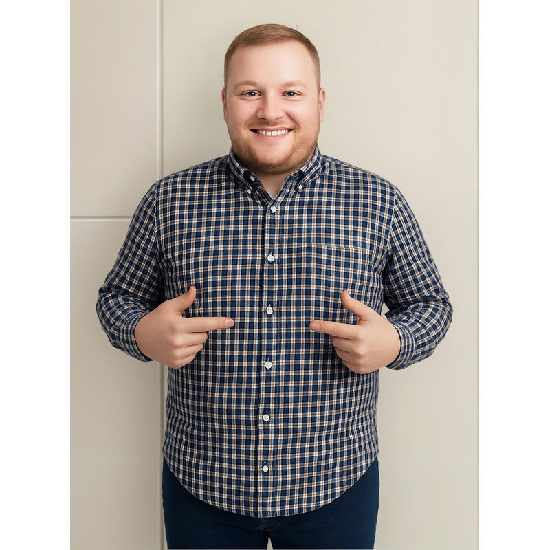 Camisa Big Kong manga larga azul tallas grandes XL-XL