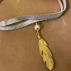 Gargantilla Vangania Plata Regalo Para Mujer Collar De Cuero