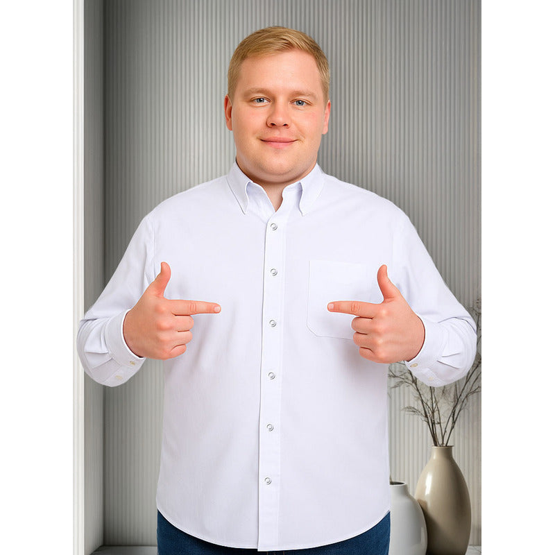 Camisa Big Kong Blanca Lisa Hombre Grande Formal Manga Larga-XL