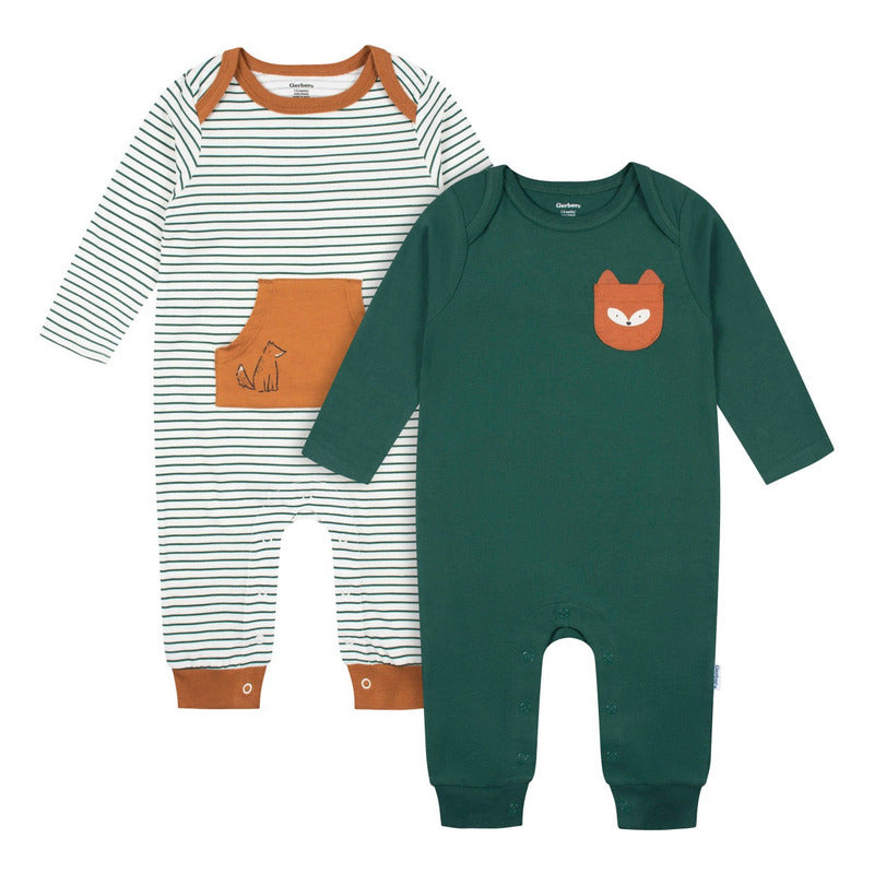 Mameluco Gerber Pack 2 Algodón Verde Con Pies Bebé Niño-0M