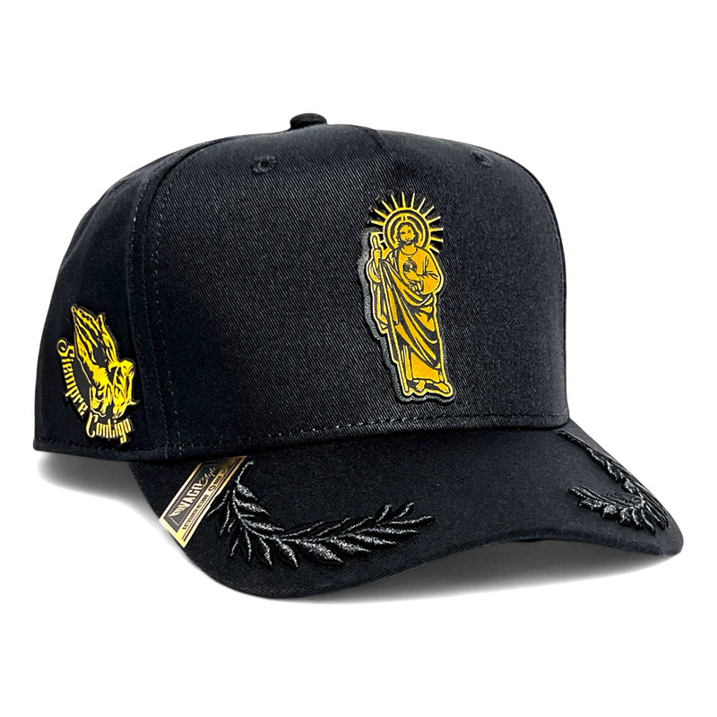 Vago Style San Judas Gorra Artesanal Negra Visera Curva Negro Único