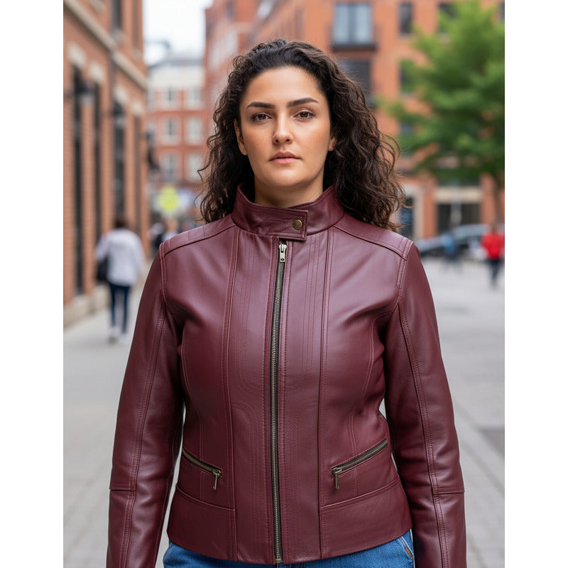 Chamarra De Piel Mujer Castelli Cuello Mao Elegante Dama