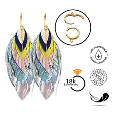 Aretes Largos De Piel Metalizada Vangania Con Baño De Oro Plateado