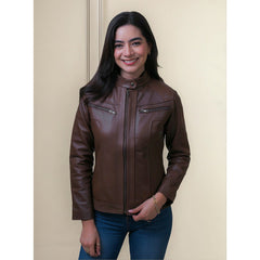 Chamarra de piel mujer castelli slim elegante dama cierres-M