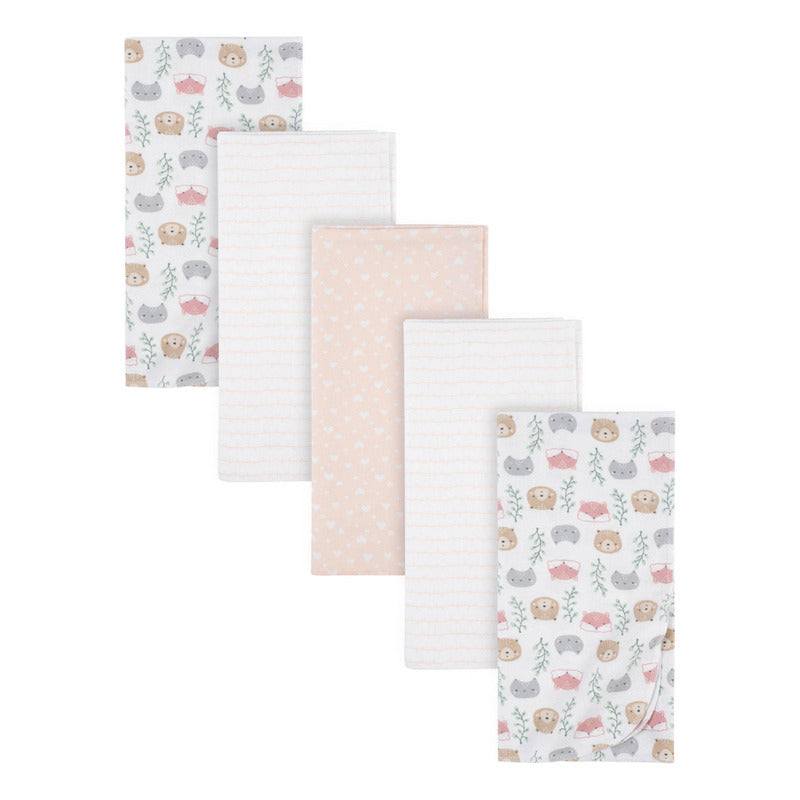Mantas Gerber Algodón Rosa Blanco Set 5 Piezas Suaves Bebé