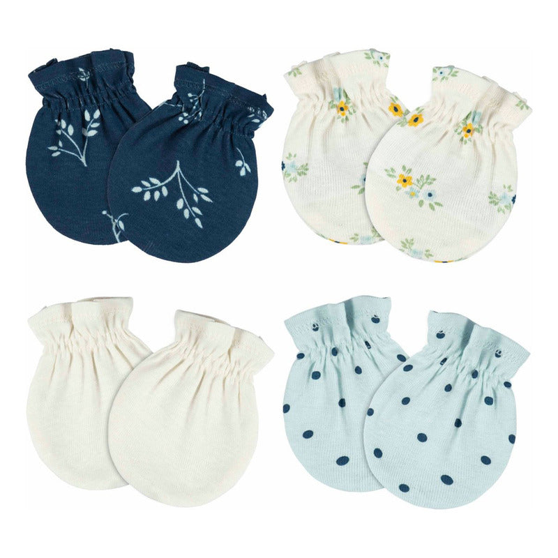 Mitones Gerber Essentials Bebé Azul Blanco 4 Pzs Algodon Azul 0-3m