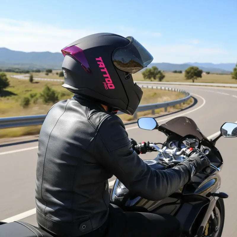 Casco Negro Con Rosa Tatoo Pro Negro Monocolor Mate M