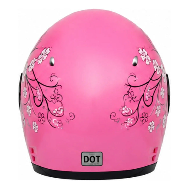Casco Integral Para Moto Dama Con Diseño De Flores Rosa Monocolor Brillante Xl