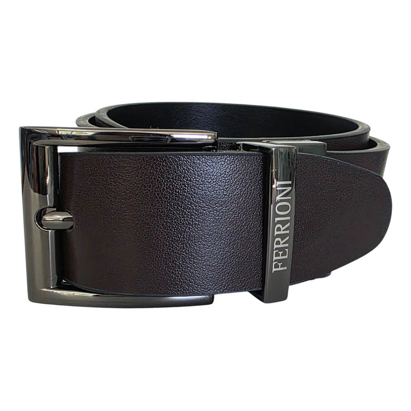 Cinturon Reversible Piel Genuina Hombre Chocolate Negro