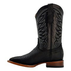 Bota Vaquera Piel Grabado Phyton Negra Calzado Del Bajío