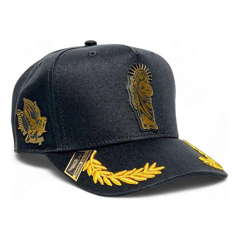 Vago Style San Judas Gorra Artesanal Visera Curva Laureles Dorado Único