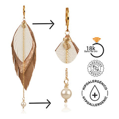 Aretes Largos Colgantes Plumas Dorado 8cm Joyería Vangania