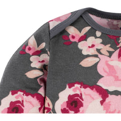 Pañalero Gerber Rosa Gris Flores Body Bebé Algodón Mameluco
