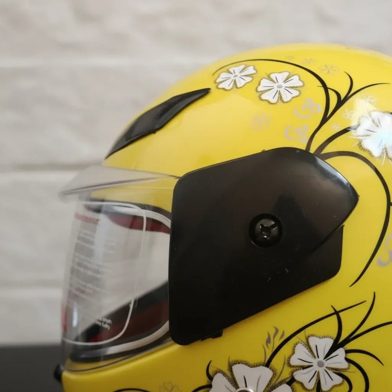 Casco Integral Para Moto Dama Con Diseño De Flores Amarillo Monocolor Brillante Xl