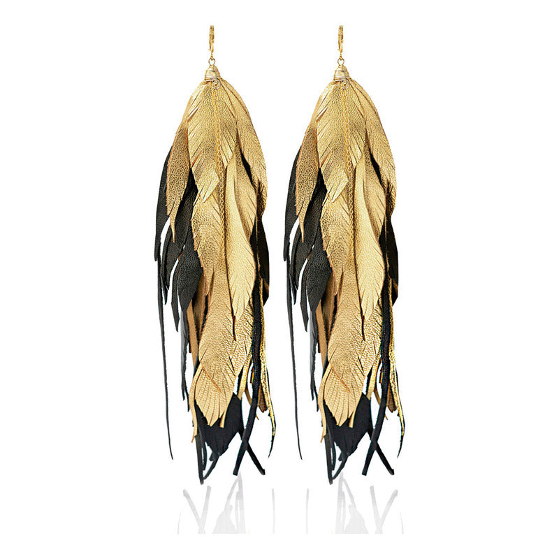 Aretes Largos Plumas Maxi Raven Joyeria Mujer Vangania 15cm Arete Negro