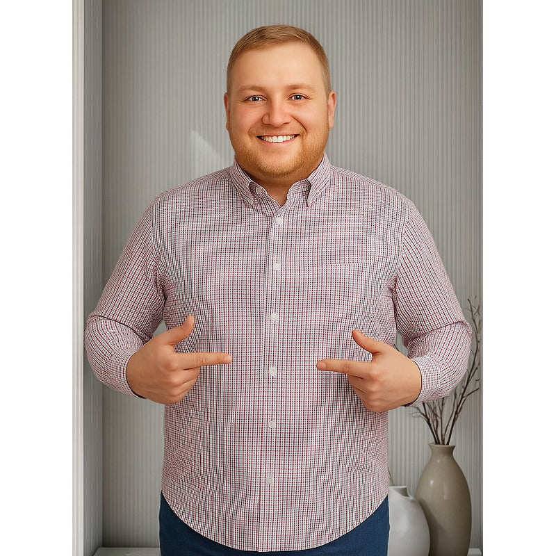 Camisa Big Kong Manga Larga Cuadros Rosa Y Azul Talla Grande