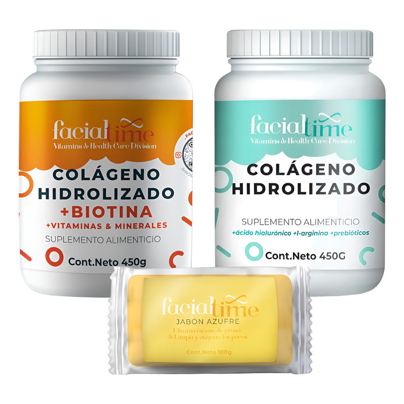 Kit Colágeno Biotina Y Jabón Azufre 450g Facialtime Sin Sabor