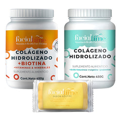 Kit Colágeno Biotina Y Jabón Azufre 450g Facialtime Sin Sabor