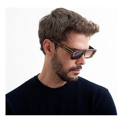 Lentes De Sol Baroc Small Frame Print Uv400 Unisex Color Negro Lente Marrón Claro Armazón Negro Diseño Océano Marrón Oscuro