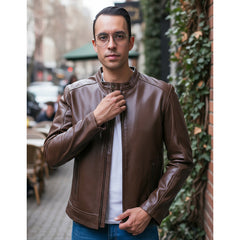 Chamarra Piel Borrego Café Castelli Hombre Slim Fit