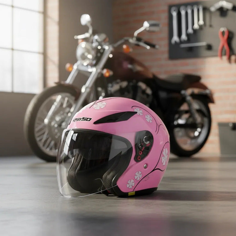 Casco Integral Para Moto Dama Con Diseño De Flores Rosa Monocolor Brillante Xl