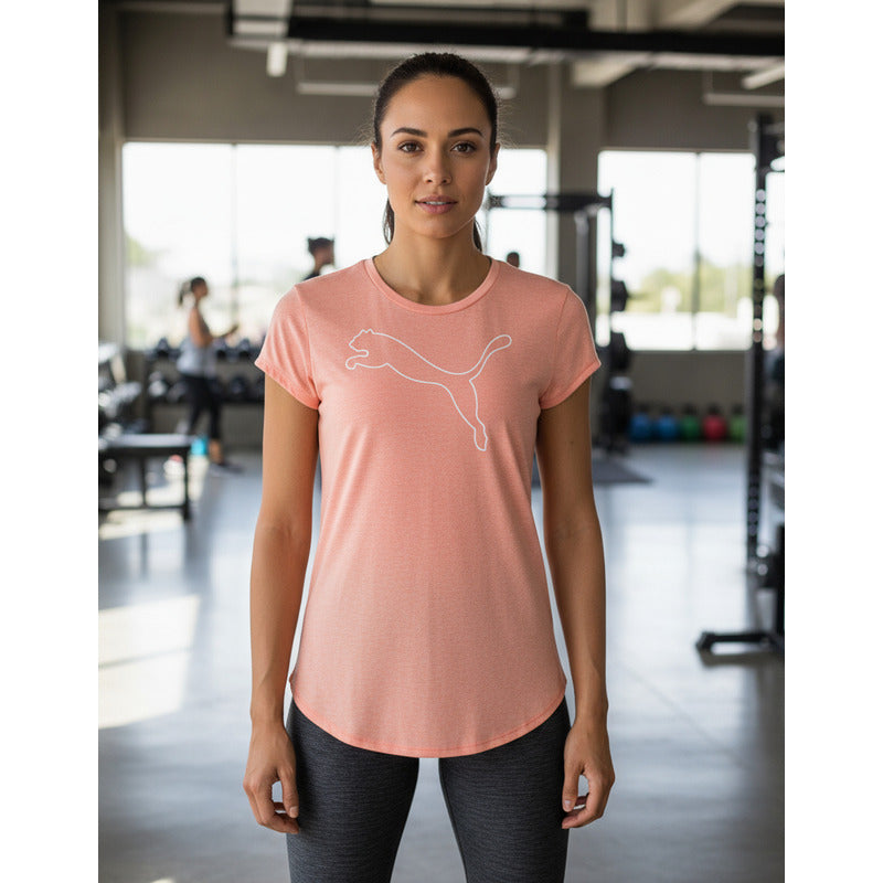 Playera Puma Active Logo Heather Mujer Rosa Y Gris