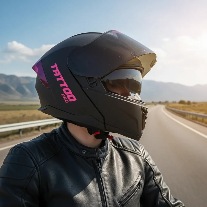 Casco Negro Con Rosa Tatoo Pro Negro Monocolor Mate M