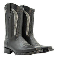 Bota Vaquera Piel Suela Cuero Rodeo Negra Calzado Del Bajío