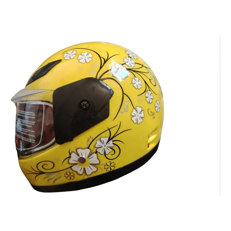 Casco Integral Para Moto Dama Con Diseño De Flores Amarillo Monocolor Brillante Xl