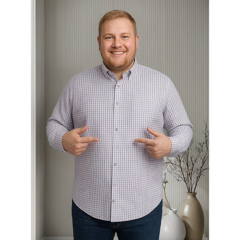 Camisa Big Kong Blanca Cuadros Azul Rojo Hombre Grande-XL