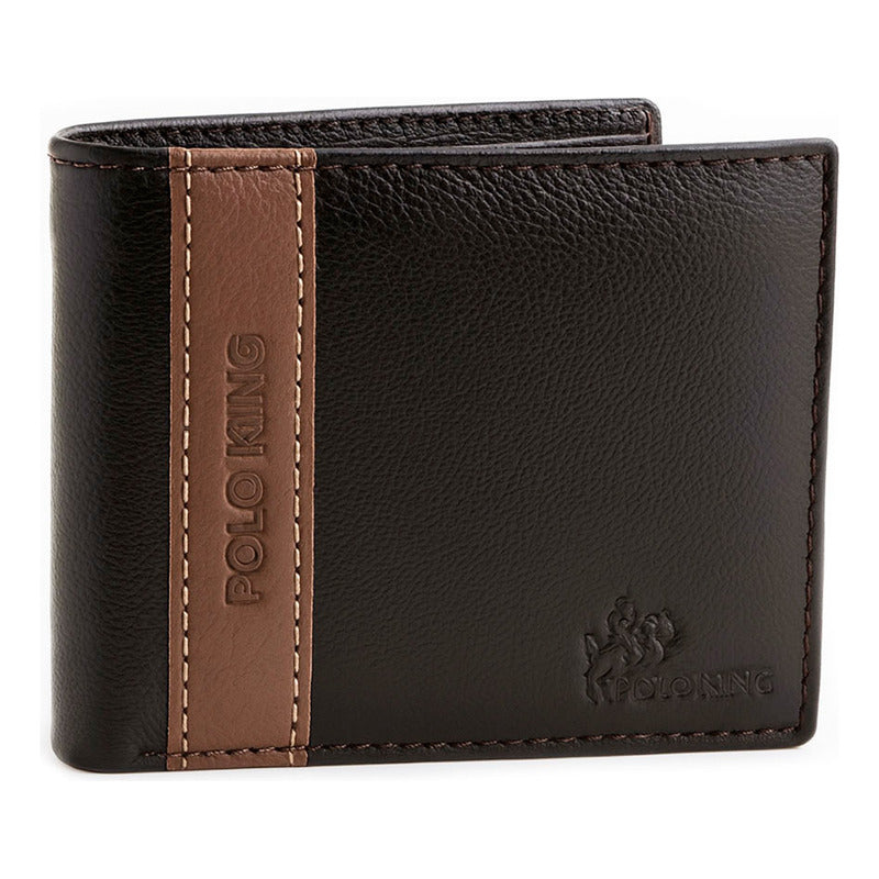 Cartera Negra Line Café Piel Sintética Polo King Para Hombre Liso