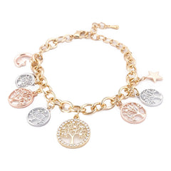 Set Collar Pulsera Aretes Nudo De Bruja Arbol De La Vida Oro Dorado