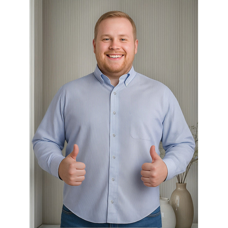 Camisa Hombre Big Kong Usa Blanca Mil Rayas Azul Manga Larga