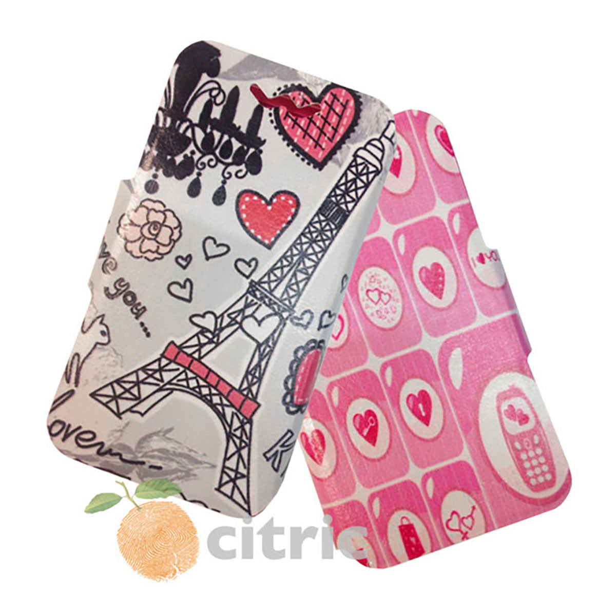 FLIP COVER UNIVERSAL DISENO 5.6-6.1 DOBLE VISTA PARIS Y CORAZONES