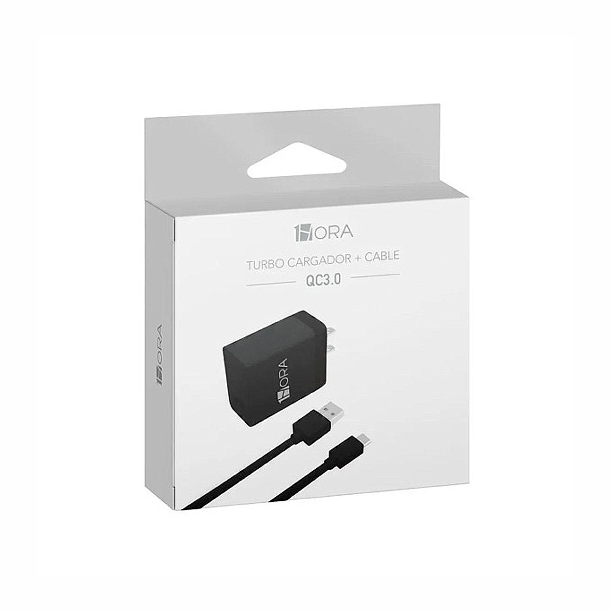 Turbo Cargador Con Cable Tipo C Marca 1hora 2.4a Ngr - 2.4A Negro