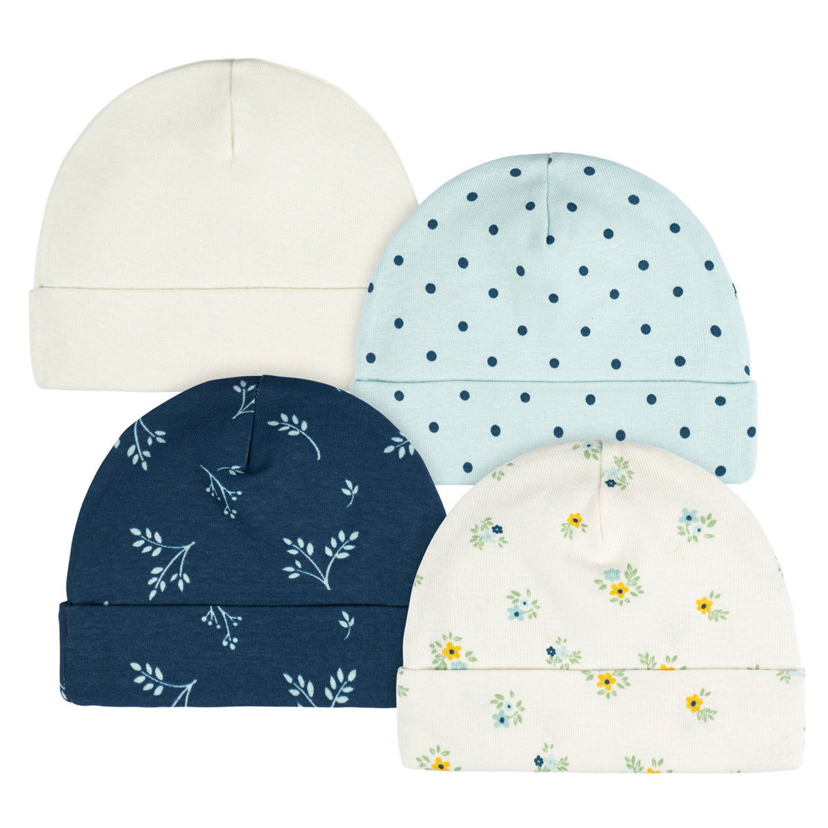 Gorro Gerber Azul Blanco Bebé Pack 4 Piezas Algodón Orgánico-0-6M