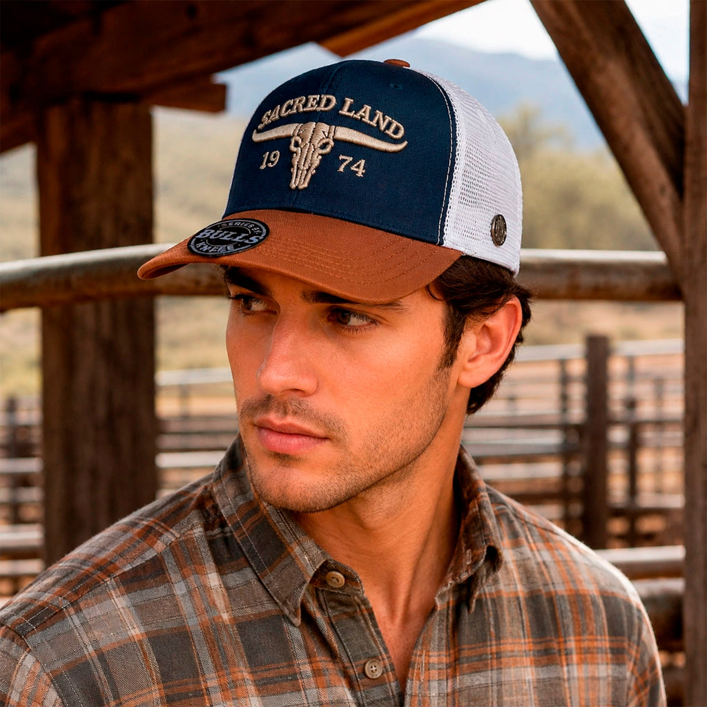 Gorra Hombre Bulls Original Trucker Vaquero Skull 1974 Azul
