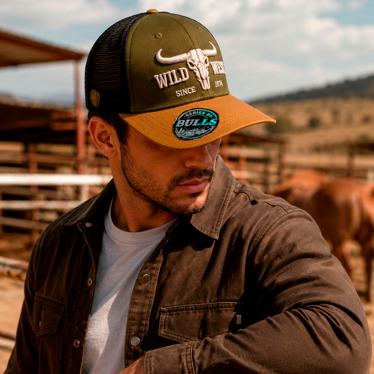 Gorra Hombre Bulls Trucker Vaquero Sacred Land 1974 Verde
