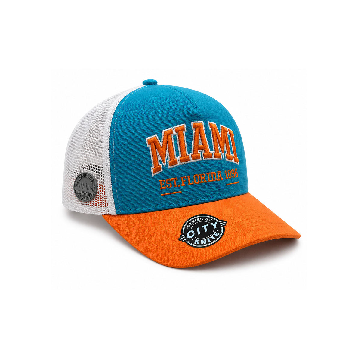 Knite Gorra Trucker para Hombre de Malla Transpirable Miami Florida Azul Naranja