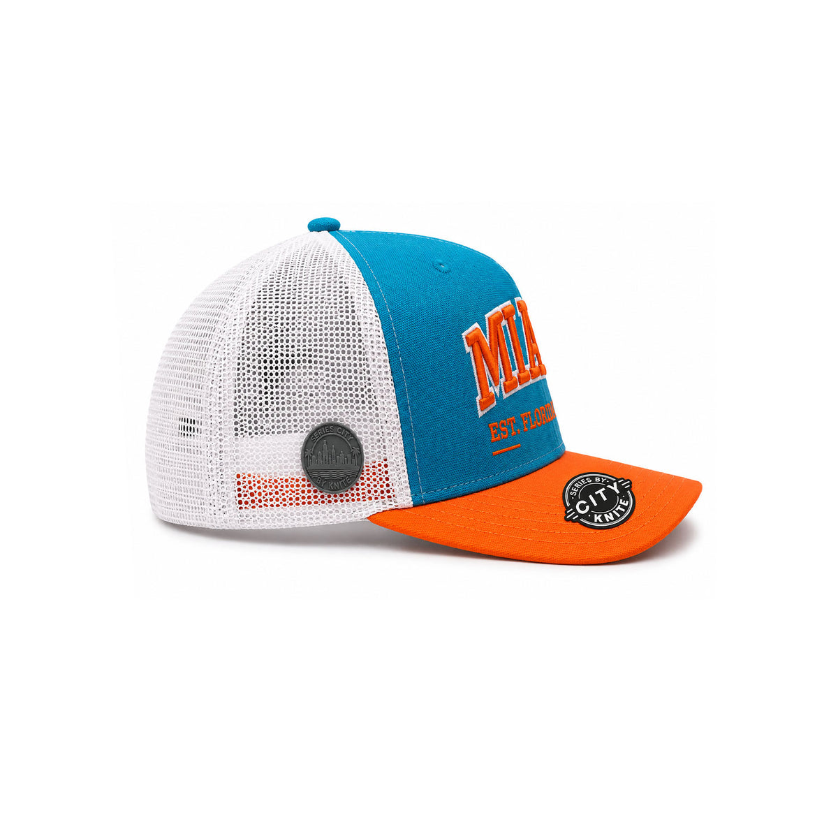 Knite Gorra Trucker para Hombre de Malla Transpirable Miami Florida Azul Naranja