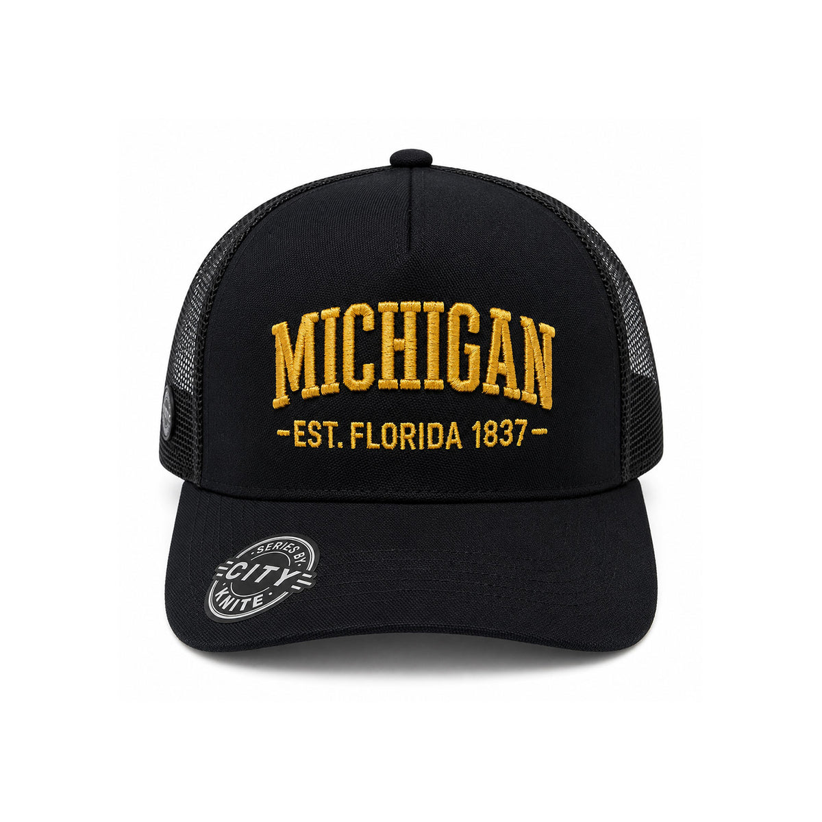 Knite Gorra Trucker para Hombre de Malla Transpirable Michigan Negra y Amarillo