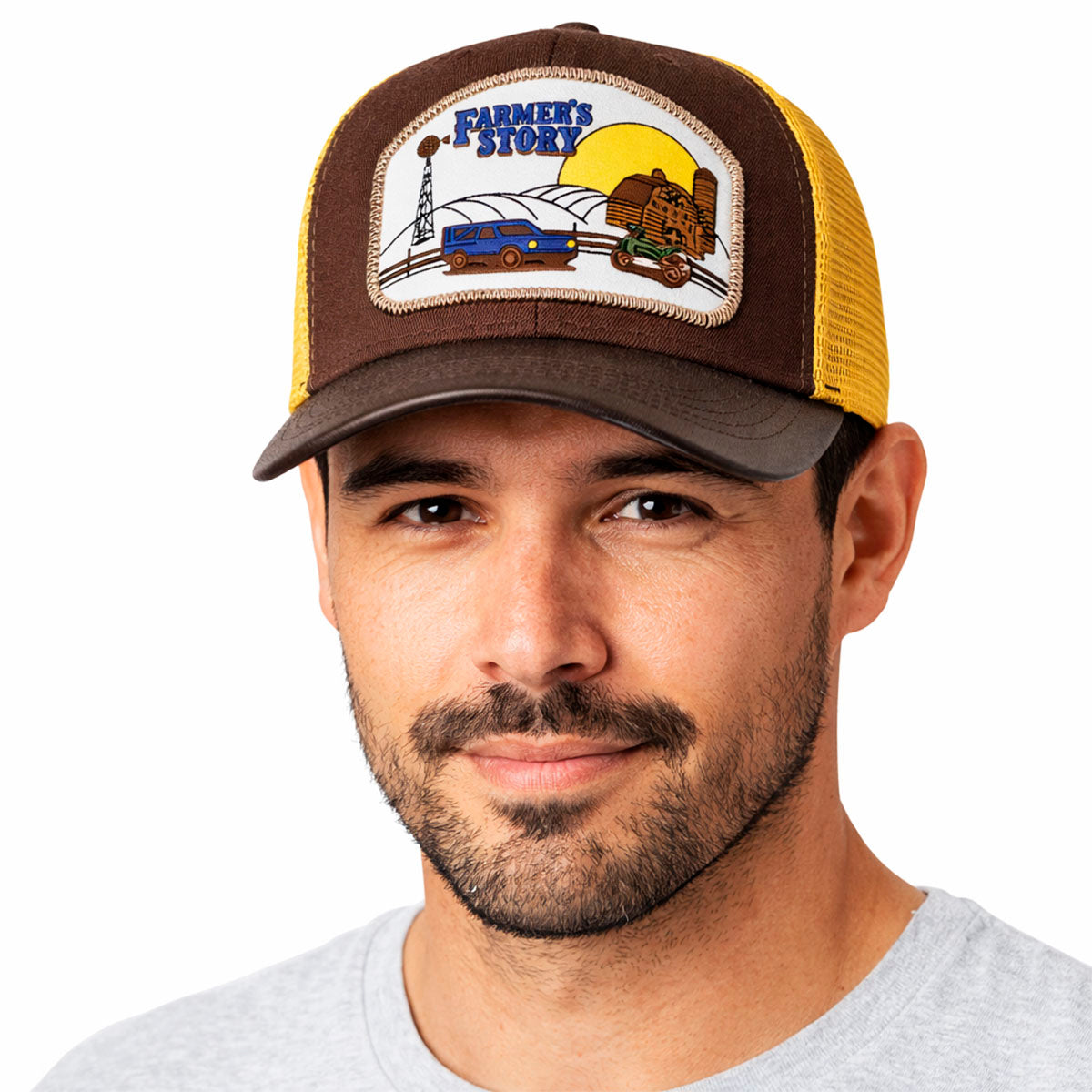 Gorra Barn Blue Trucker Ajustable Estilo Granja Farmer Agro amarillo