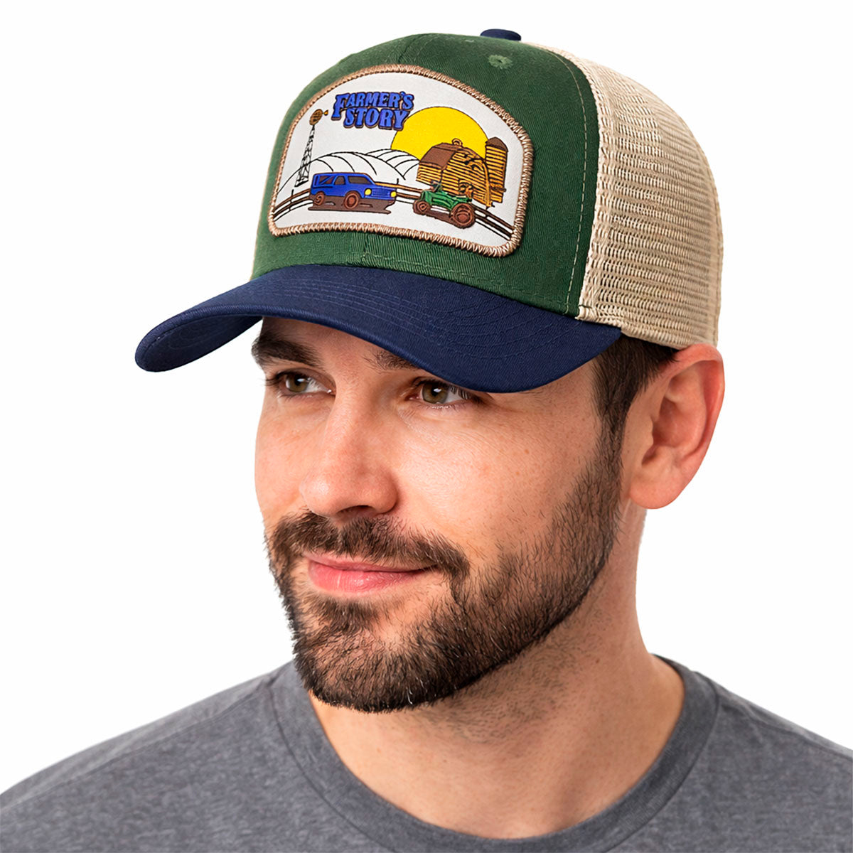 Gorra Barn Blue Trucker Ajustable Estilo Granja Farmer Agro verde