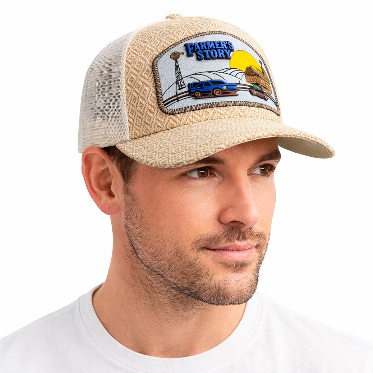Gorra Barn Blue Trucker Ajustable Estilo Granja Farmer Agro beige