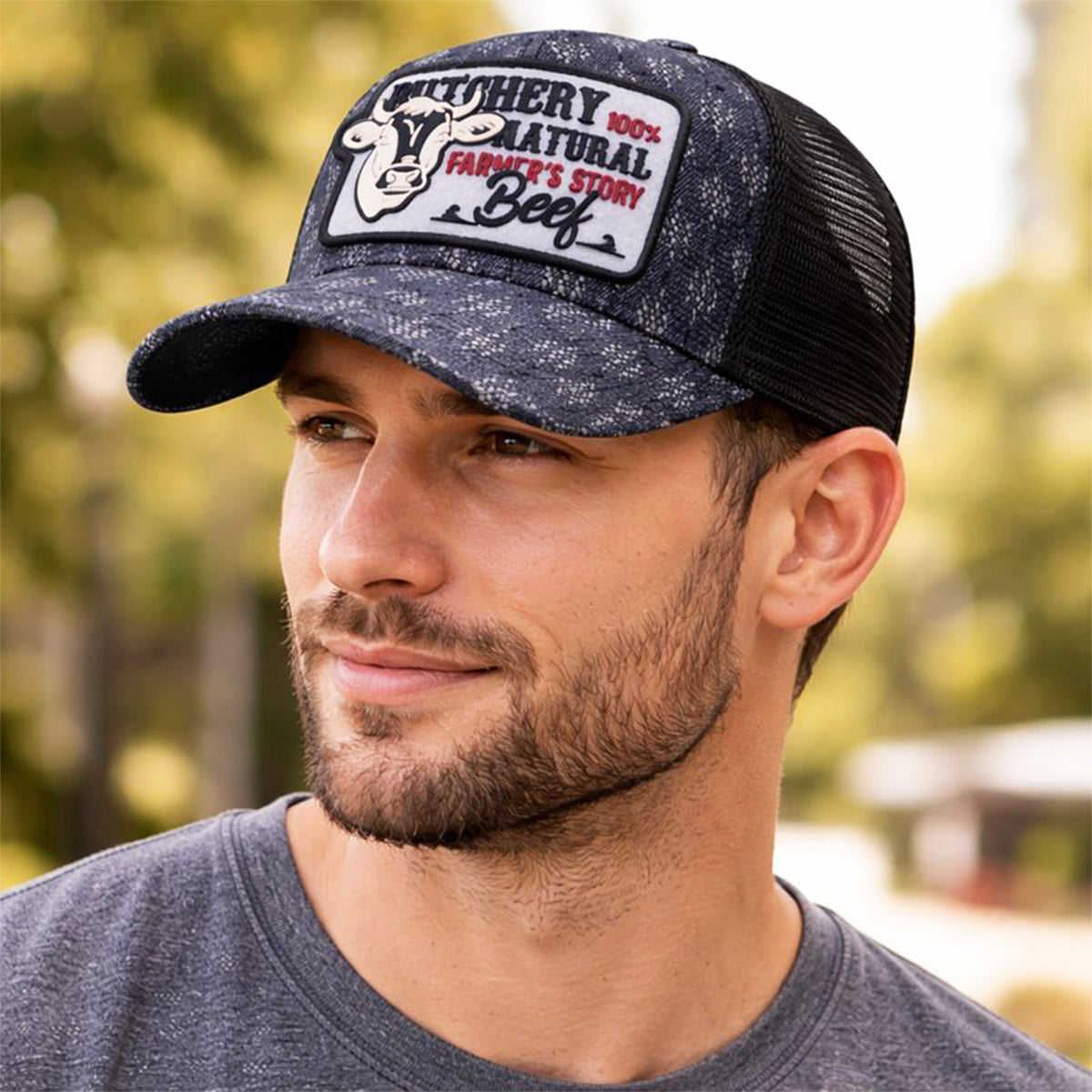 Gorra Knite Farmer Beef Blue Trucker Ganado Ajustable azul