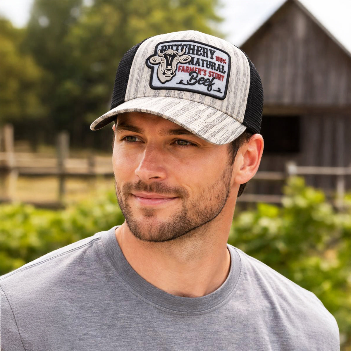Gorra Knite Farmer Beef Blue Trucker Ganado Ajustable blanco