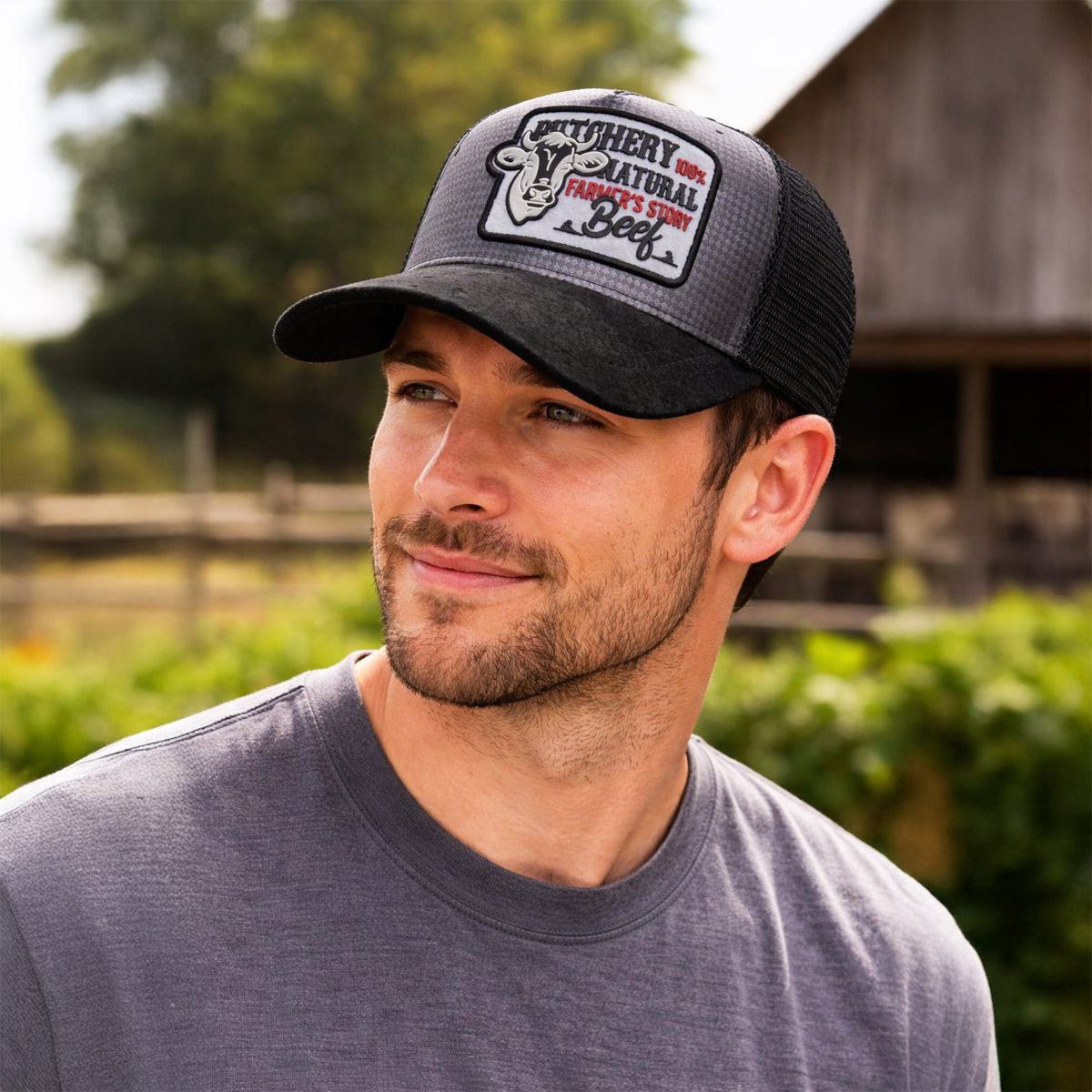 Gorra Knite Farmer Beef Blue Trucker Ganado Ajustable gris