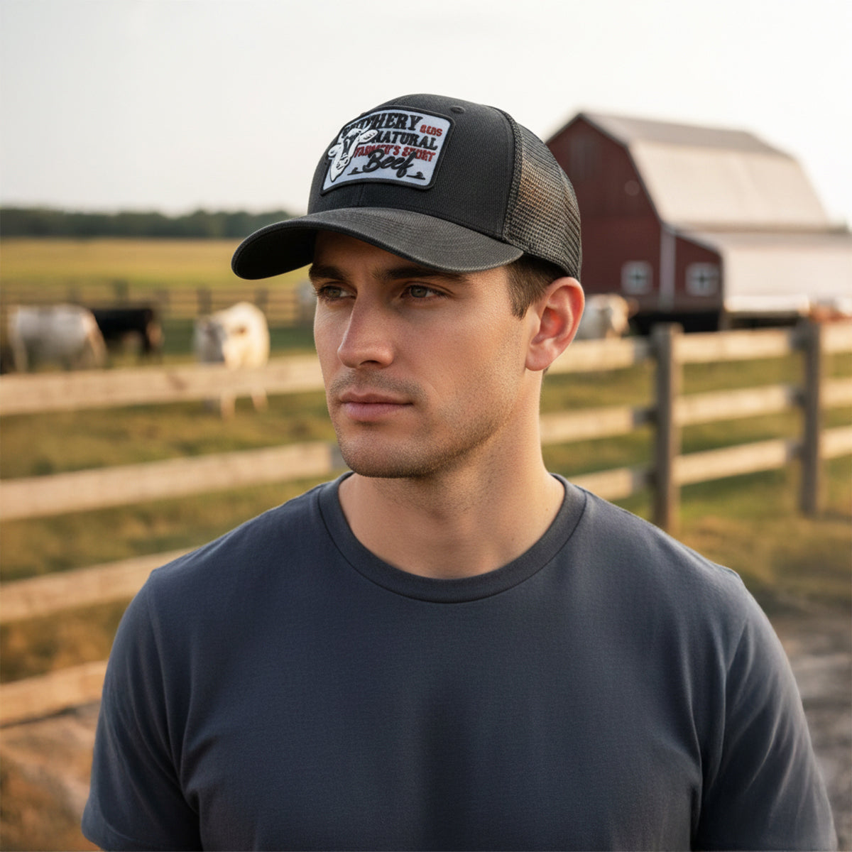 Gorra Knite Farmer Beef Blue Trucker Ganado Ajustable gris oscuro