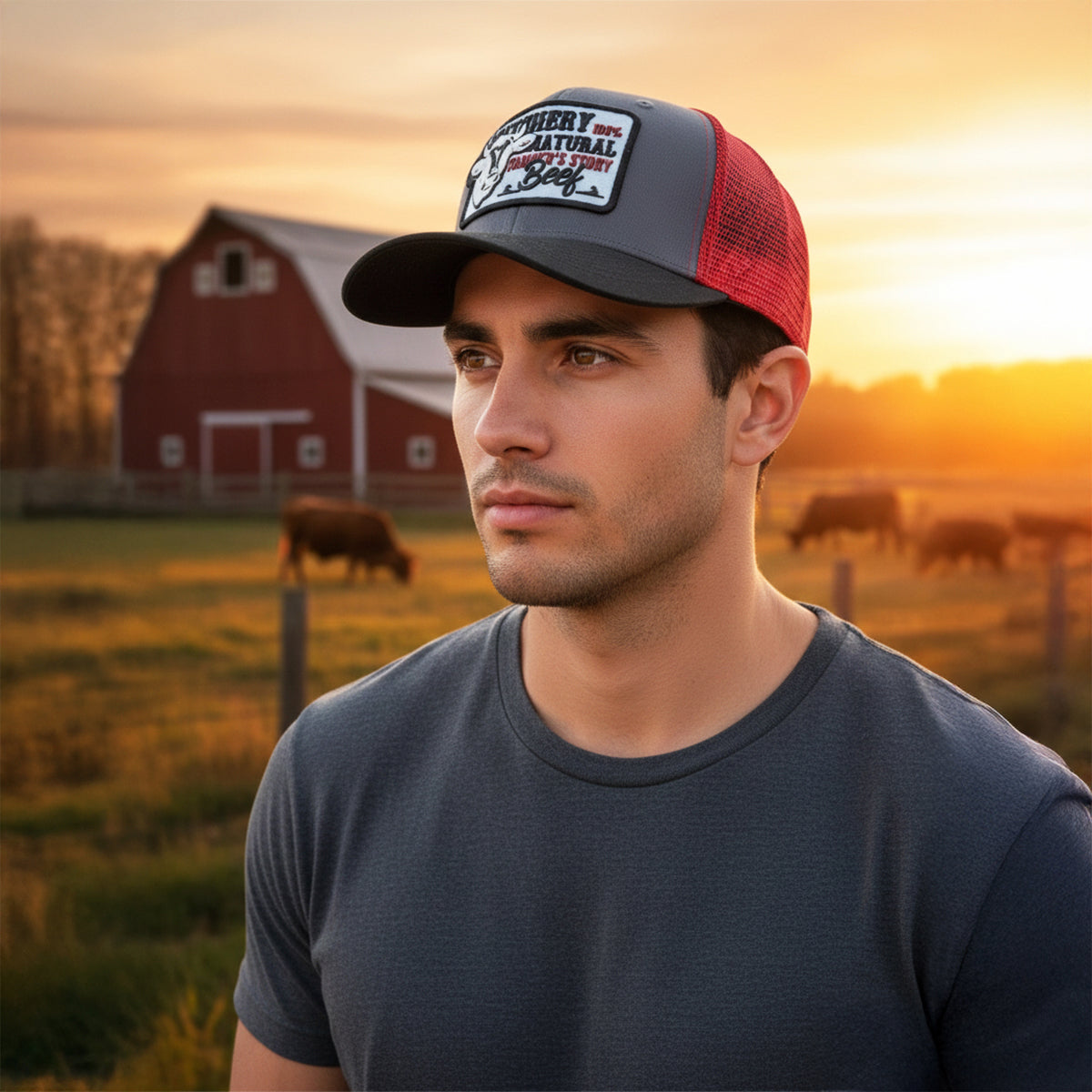 Gorra Knite Farmer Beef Blue Trucker Ganado Ajustable rojo
